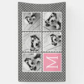 グレーとピンクのインスタグラム5枚の写真コラージュ モノグラム 横断幕 (縦)