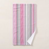 グレーとピンクのストライプ バスタオルセット (ハンドタオル)