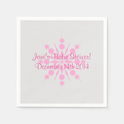 グレーとピンクのスノーフレークナプキン スタンダードカクテルナプキン (正面)