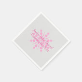 グレーとピンクのスノーフレークナプキン スタンダードカクテルナプキン (角)