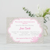 グレーとピンクのスノーフレーク赤ちゃんシャワー招待状 招待状 (スタンド正面)