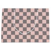 グレーとピンクのチェッカーボード ラージペーパーバッグ (正面)