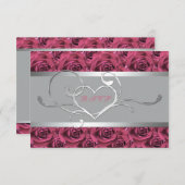 グレーとピンクのバラの返信カード 招待状 (正面/裏面)