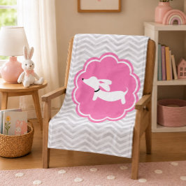 グレーとピンクのミニチュアダックスフンド ベビーブランケット フリースブランケット