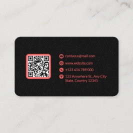 グレーとピンクのミニマルQRコード 名刺