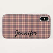 グレーとピンクのレトロの格子パーソナライズされた、名前、  Case-Mate iPhoneケース (裏面(横))