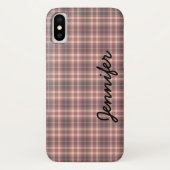 グレーとピンクのレトロの格子パーソナライズされた、名前、 Case-Mate iPhoneケース (裏面)