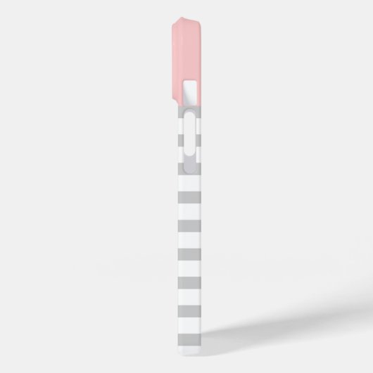 グレーとピンクの名門私立校風のストライプモノグラム Case-Mate iPhoneケース (裏面 / 左)