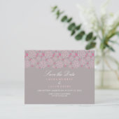 グレーとピンクの春の花モチーフの結婚式Save The Date 招待状 (スタンド正面)