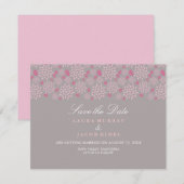 グレーとピンクの春の花モチーフの結婚式Save The Date 招待状 (正面/裏面)