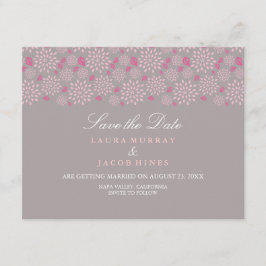 グレーとピンクの春の花モチーフの結婚式Save The Date 招待状