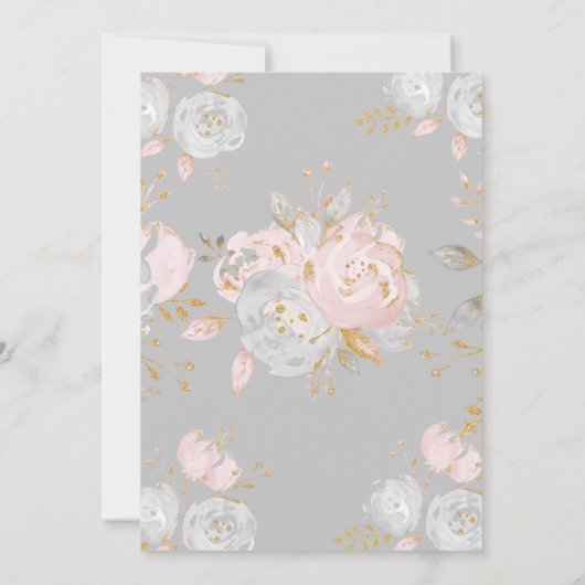 グレーとピンクの象の赤ちゃんシャワー 招待状 (裏面)