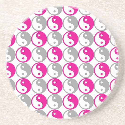 グレーとピンクの陰陽パターン コースター (正面)