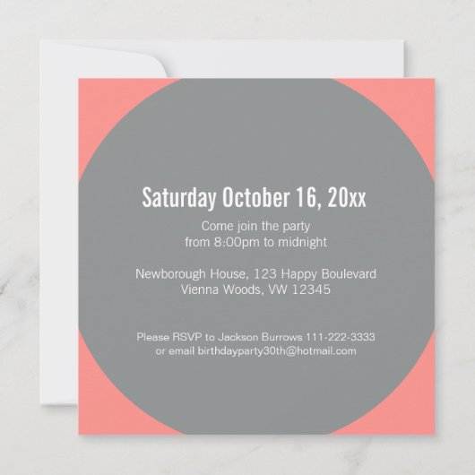 グレーとピンクの30th THREEOH!フォト誕生日招待状 招待状 (裏面)