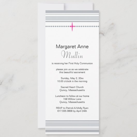 グレーとピンククロスファースト招待状 招待状 (正面)