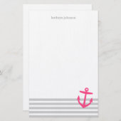 グレーとピンク航海ののストライプいかり 便箋 (正面/裏面)