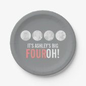 グレーとピンク40th FOUROH！写真誕生日 ペーパープレート (正面)