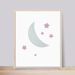 グレーとピンク   Moon and Stars子供部屋ポスター ポスター