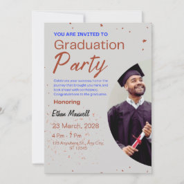 グレーとブラウンのミニマリスト卒業パーティーの招待者 招待状