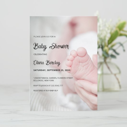 グレーとブラックのよくはしゃぐベビーベビーシャワー 招待状 (スタンド正面)