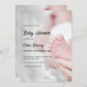 グレーとブラックのよくはしゃぐベビーベビーシャワー 招待状 (正面/裏面)