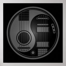 グレーとブラックのアコースティックエレクトリックギター陰陽 ポスター