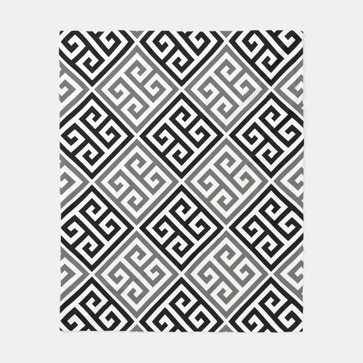 グレーとブラックのギリシャ鍵モチーフ フリースブランケット (正面)