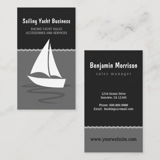 グレーとブラックのセーリングヨットセーリングボートボート 名刺 (正面/裏面)