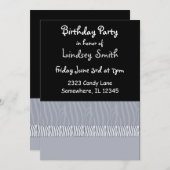 グレーとブラックのゼブラプリント誕生日招待状 招待状 (正面/裏面)