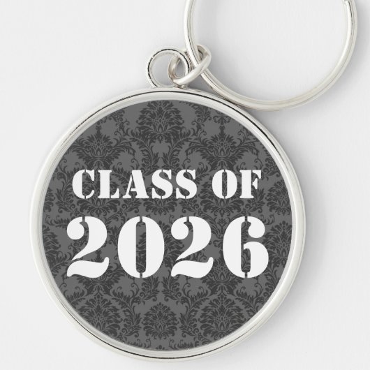 グレーとブラックのダマスク卒業クラス キーホルダー (正面)