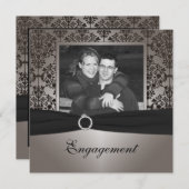 グレーとブラックのダマスク婚約発表 招待状 (正面/裏面)