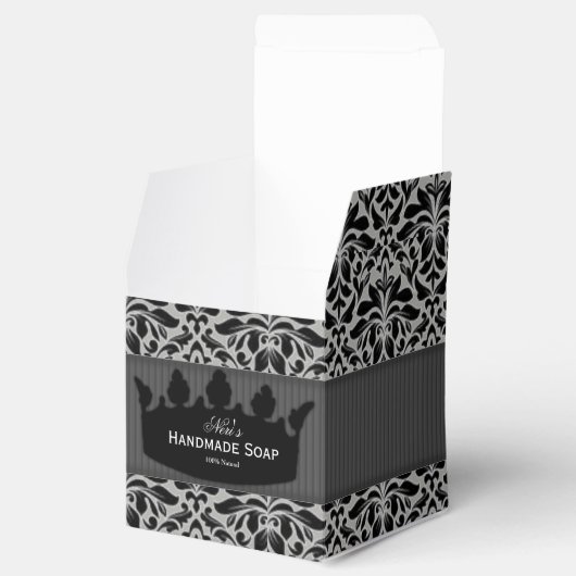 グレーとブラックのダマスク手作り石鹸 フェイバーボックス (オープン)