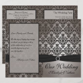 グレーとブラックのダマスク結婚式プログラム (正面/裏面)