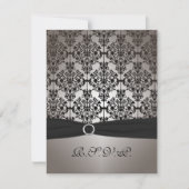 グレーとブラックのダマスク結婚式RSVPカード 出欠カード (正面)