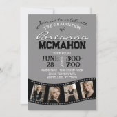 グレーとブラックのフィルムストリップ5写真卒業 招待状 (正面)