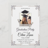 グレーとブラックの例示的卒業パーティー 招待状 (正面/裏面)