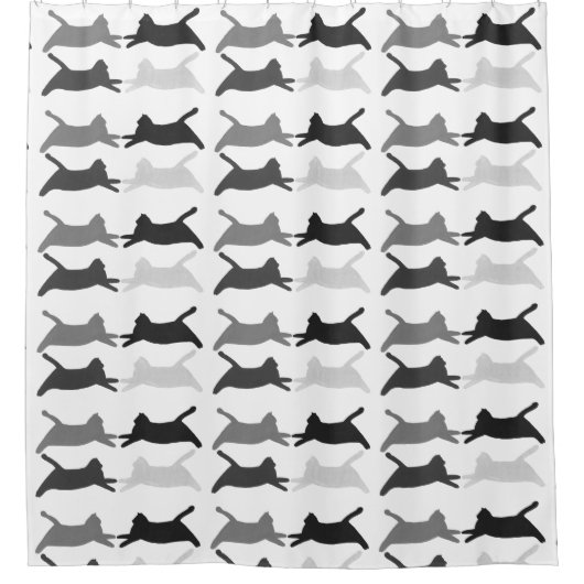 グレーとブラックのAcrobat Catsシャワーカーテン シャワーカーテン (正面)