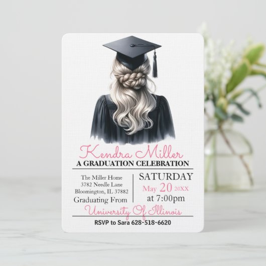 グレーとブラックウォーターのカラーの卒業招待状 招待状 (スタンド正面)