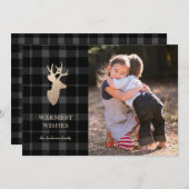 グレーとブラックゴールデンディアホリデーフォトカード シーズンカード (正面/裏面)