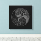 グレーとブラックツリーオブライフ陰陽 キャンバスプリント (インサイチュ (ウッドフロア))
