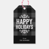 グレーとブラックバッファローチェック素朴ホリデーフォト ギフトタグ (正面)