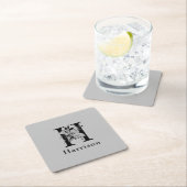 グレーとブラックフローラモノグラムレターHカスタム スクエアペーパーコースター (インサイチュ)