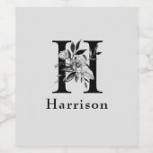 グレーとブラックフローラモノグラムレターHカスタム ワインラベル (シングルラベル)