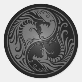 グレーとブラック陰陽ドラゴン ラウンドシール