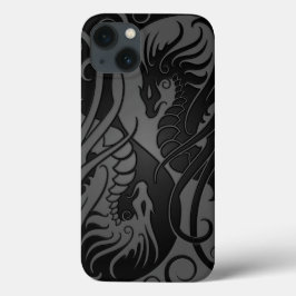 グレーとブラック飛んでいる陰陽ドラゴン iPhone 13ケース