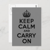 グレーとブラックKeep Calm and Carry On ポストカード (正面/裏面)
