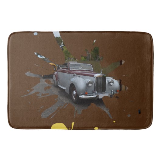 グレーとブルゴーニュのクラシックヴィンテージ車 バスマット (正面)