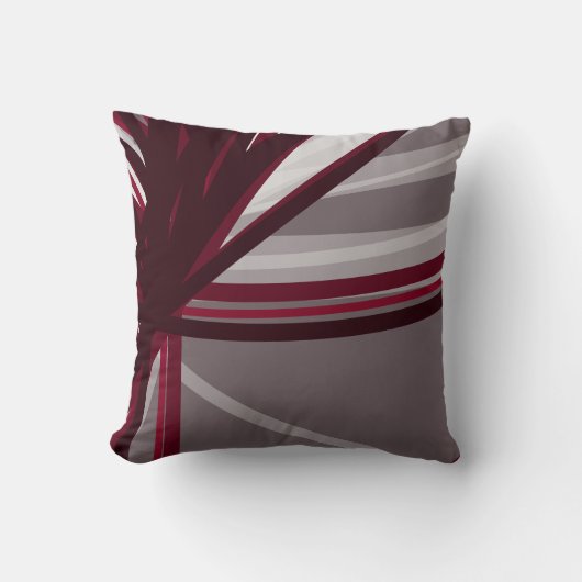 グレーとブルゴーニュのモダン抽象芸術リボン クッション (正面)