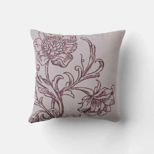 グレーとブルゴーニュのワモダンインエレガントフローラ クッション (裏面)