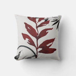 グレーとブルゴーニュの水の色の葉ハミングバード クッション